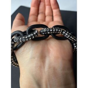 Chunky Black Sparkle Rhinestone Linked Stretch Bracelet